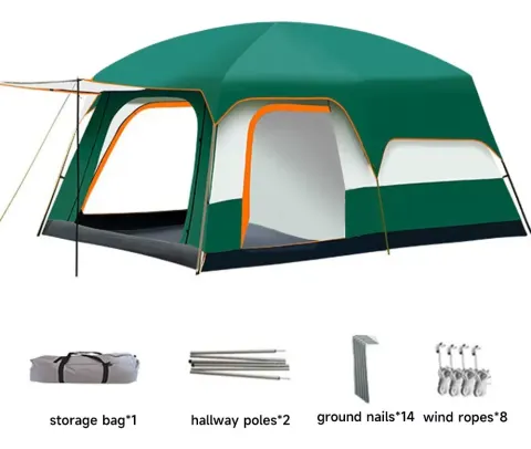 Carpa de Camping para 3-12 Personas, Doble Capa, 2 Habitaciones, Tipo Túnel Familiar, Impermeable, Resistente al Viento, Protección UV, para Senderismo y Excursionismo