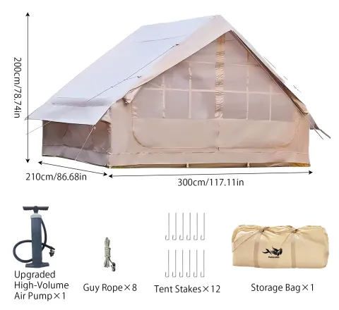 Carpa Inflable PAKICETUS con Claraboya, Carpas Inflables de Rápida Instalación con Bomba, Carpa Familiar de Lujo para 4-6 Personas