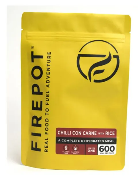 Ración Chile con carne y arroz Firepot – Comida deshidratada
