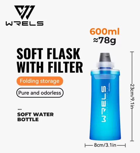 Botella de Agua Flexible WRELS con Filtro, Botella de Agua Plegable Ultraligera, Botella Flexible Hydrapak para Senderismo, Camping y Mochila