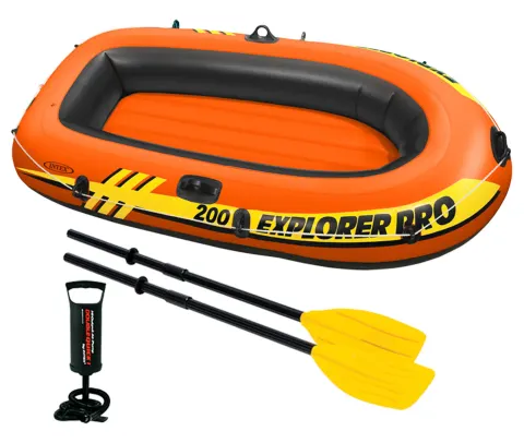 Barca Hinchable Explorer Pro Individual y en Grupo – Suelo Acolchado Acanelado, Válvula Rápida de Inflado/Desinflado, Asa de Transporte y Cuerda de Sujeción Perimetral, Color Naranja Alto Contraste