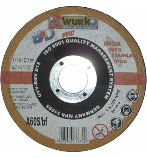 Disco de corte de acero inoxidable Wurko A60S/BF 115 x 1,0 mm