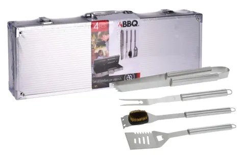 Set de herramientas para barbacoa de 4 piezas con maletín