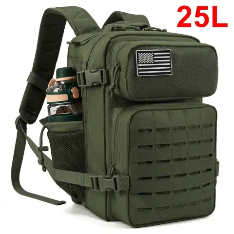 Mochila Táctica de 25L/45L, Resistente, para Campamento, Senderismo, Viajes, Trabajo, Escuela, con Porta Botella