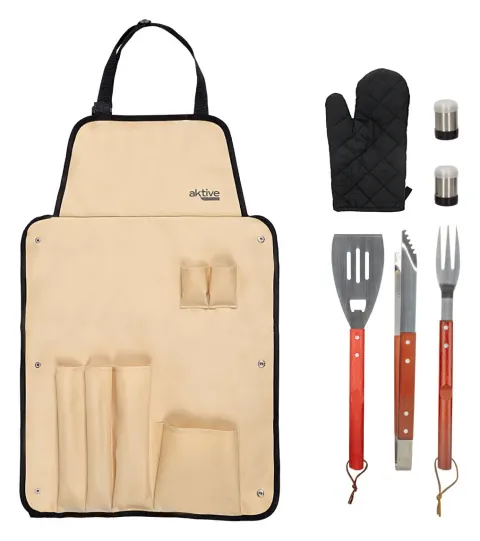 Delantal con 6 accesorios barbacoa Aktive