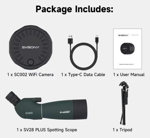 Cámara WiFi Svbony SC002, cámara digiscoping compatible con SV28 SV41 Pro Spotting Scope SV202 binoculares para observación de aves