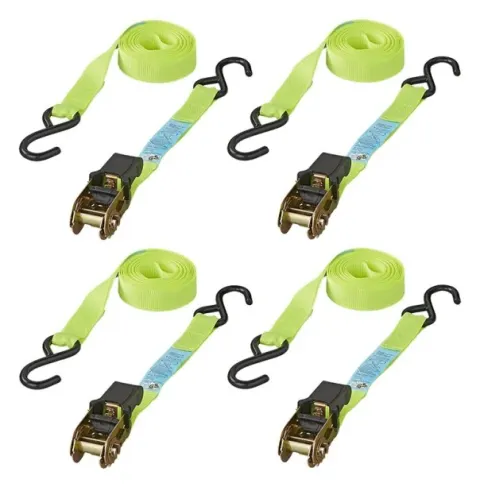 Set de 2 Cinchas de amarre amarillas con trinquete y 2 ganchos. 4 M