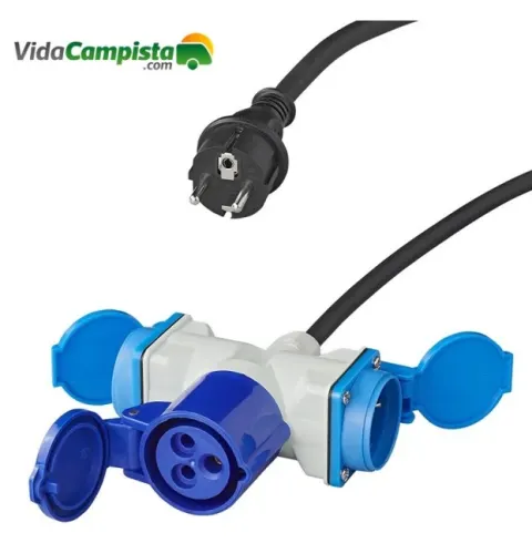 Cable adaptador de 150cm 3×2,5mm² de enchufe Schuko a conector 1xCEE + 2xSchuko