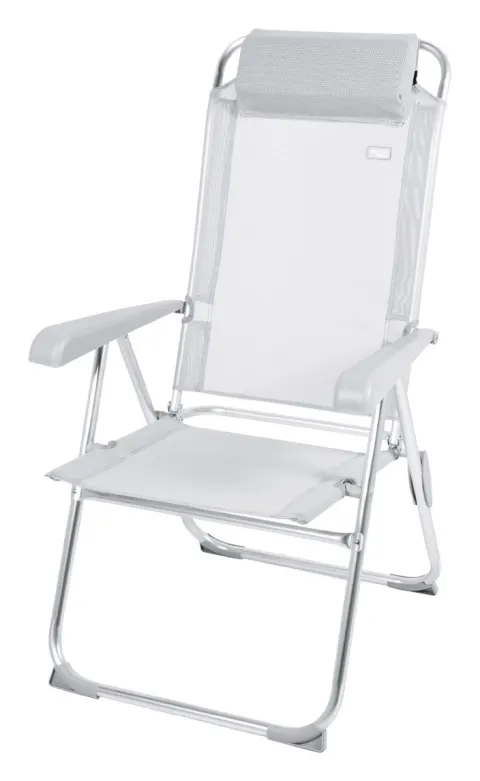 Silla plegable camping antivuelco y multiposición gris con cojín Aktive