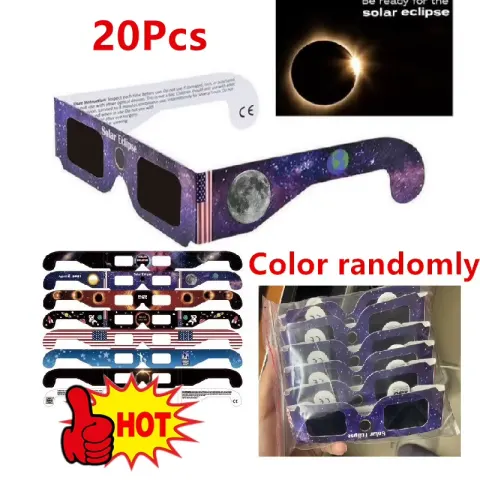 Gafas de Papel para Eclipse Solar, 10/20/30/50/100 Piezas, Seguras para Ver el Sol Directamente, Observar Eclipses Totales y Parciales, Venta al Por Mayor