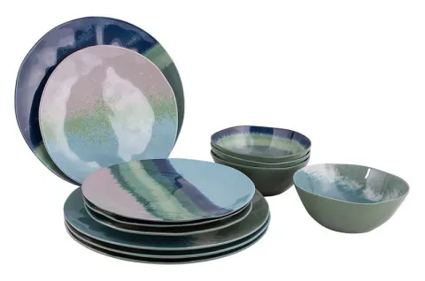 Bo-Camp Halo Blue/Green, vajilla de 12 piezas