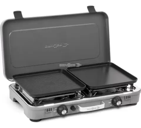 Cocina de 2 fuegos Con plancha de gas Brunner Devil Kookmaster para caravanas, autocaravanas y camper.