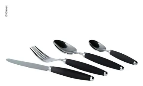 Cubiertos de campamento para 4 personas, negros, 16 pcs, hechos de acero inoxidable