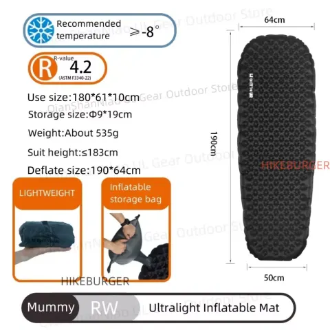 Colchón Inflable Ligero para Camping, Valor R 7.5, Colchoneta Portátil para Dormir al Aire Libre, Ultraligera, para una Persona, R4.2/R3.5