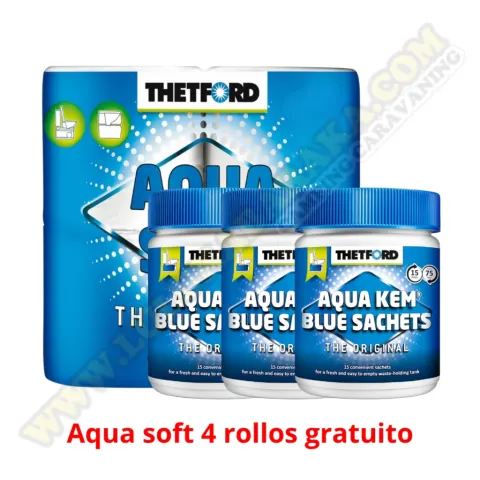3 Aqua Kem Blue sachets + 1 Aqua soft 4 rollos (gratis)