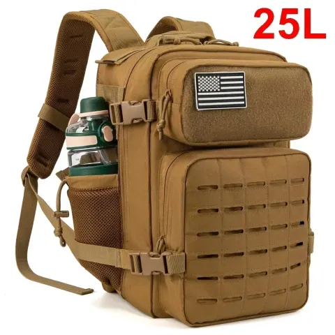Mochila Táctica de 25/45L para Mujer/Hombre, Mochila Escolar, Mochila de Gimnasio, Mochila de Senderismo con Portavasos Doble, Equipo de Campamento
