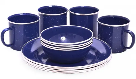 Set vajilla completa esmaltada Campfire ENAMEL DINNER SET para 4 personas – azul