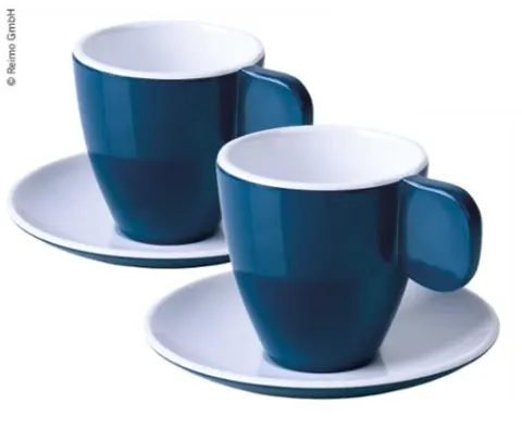 Tazas para espresso de melamina, set de 2, azul oscuro/blanco, 2 tazas+2 platillos