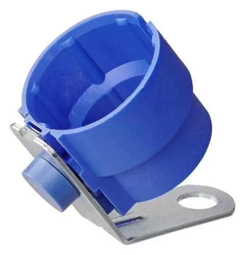 Porta enchufes con recubrimiento de plástico azul.