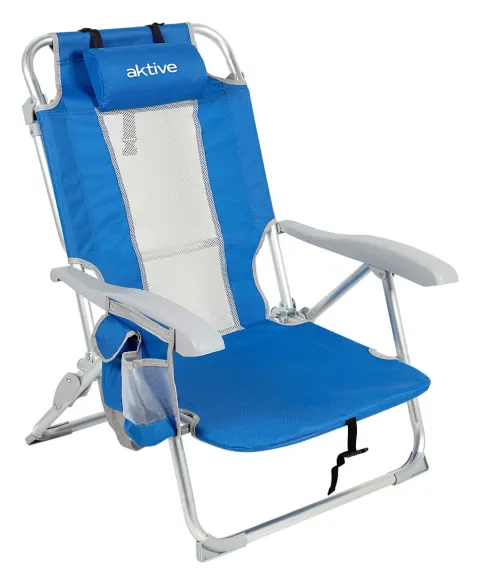 Silla de playa azul multiposición con cojín