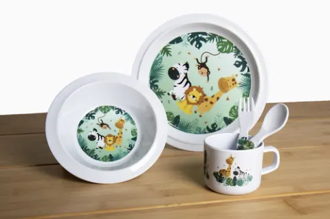 Vajilla infantil de melamina SAFARI 5 piezas.