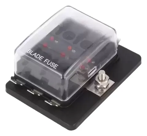 Caja de 6 fusibles con 1 sola entrada positivo caravana autocaravana camper y 4×4 overland. – Ref. LUCAJ002