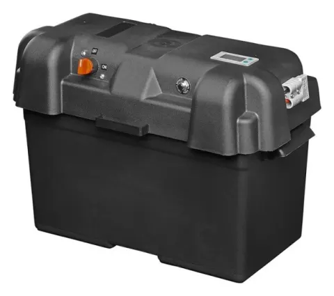 Caja de Batería con voltímetro, USB, toma 12V y conectores Anderson.