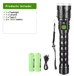 Linternas de mano: Linterna Led de alta potencia de 10000mAh, linterna de largo alcance de 5000M, recargable, Ultra potente, lámpara de mano táctica para exteriores, linterna de Camping