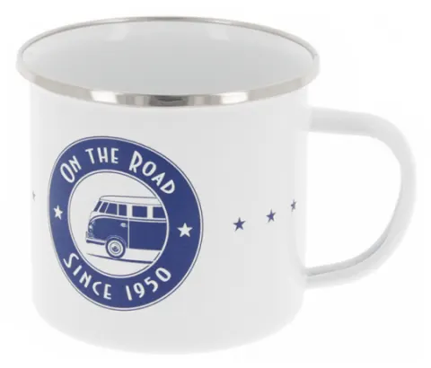 Taza VW T1 blanca de metal «On the Road «esmaltado 500ml