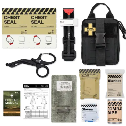 Rhino Rescue EDC Kit de primeros auxilios, Kit táctico de supervivencia, Kit de Trauma, bolsas de herramientas de utilidad Molle para acampar y senderismo