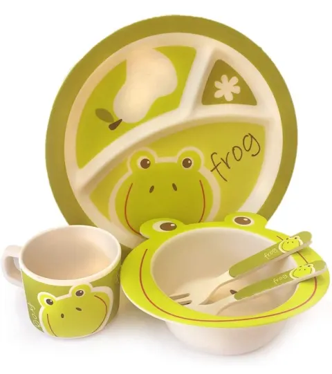 Vajilla diseño rana bambú Infantil de 5 Piezas.