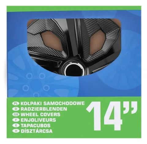 Juego de tapacubos Moon Ring carbono negro 14 pulgadas. 4 piezas