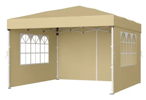 SONGMICS Cenador 3 x 3 m con Paneles Laterales, Carpa Plegable, Protección Solar, Resistente a Lluvia Ligera, Portátil, para Patio, Jardín, Mercadillo, Beige/Gris Oscuro