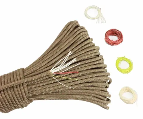 Cordón North Star Fire Paracord 550 de 7+3 hebras con hilo de fuego, coser y pesca – por metro marrón claro