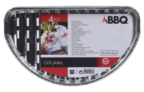 Bandejas grill aluminio semiredondas barbacoa 32 x 19 x 1,8 cm – 4 piezas