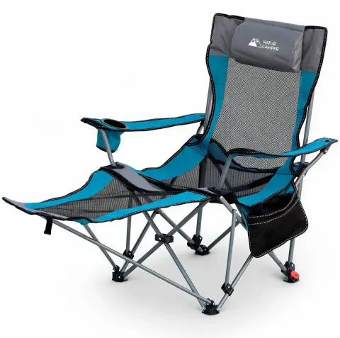 Silla Plegable Camping con Reposapiés y Respaldo Reclinable
