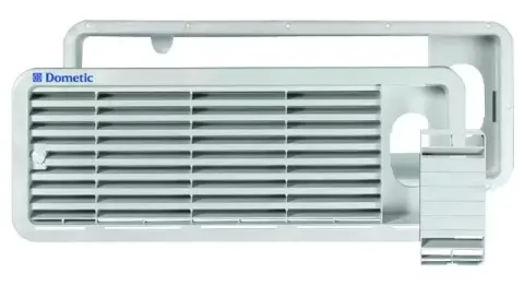Rejilla de frigorífico Dometic blanca LS100 con chimenea parte superior.