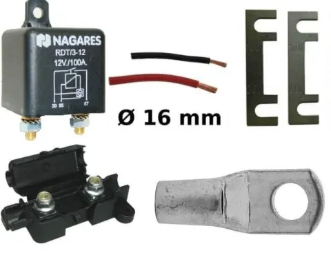 Kit de montaje batería auxiliar con rele Nagares y 3 metros de cable