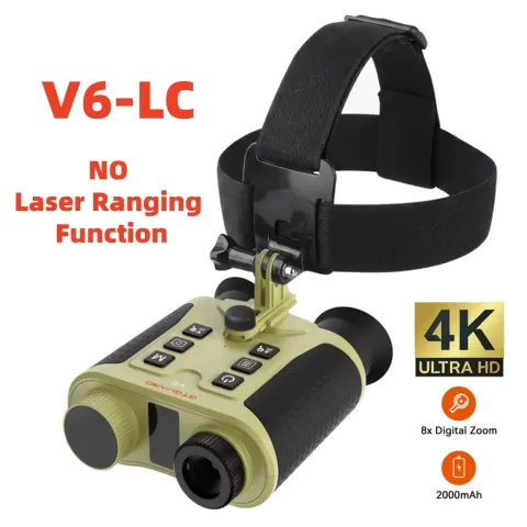 Binoculares de Visión Nocturna V6 PRO IR 4K, Zoom Digital 8X, 300M en Oscuridad Total, Telescopio para Fotografía y Video, Telémetro para Caza