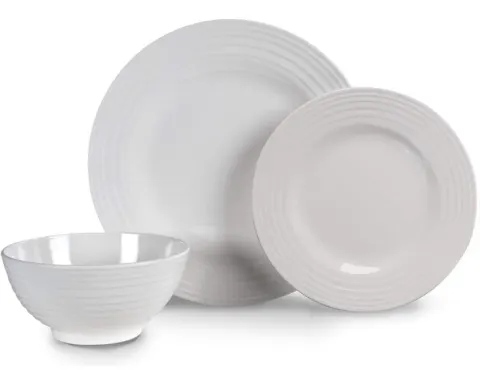 Juego de vajilla de melamina blanca Kampa Blanco de 12 piezas
