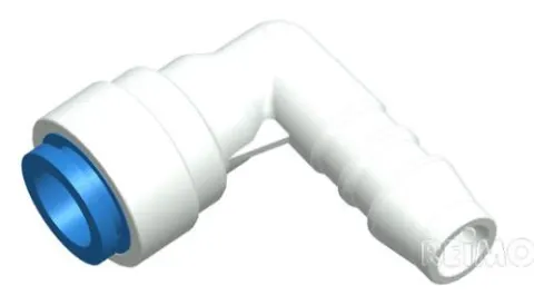 Conexión en ángulo azul para manguera de agua 10mm