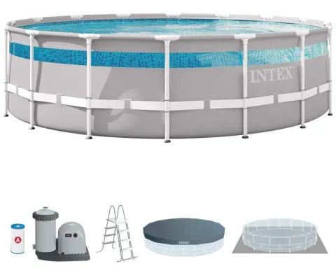 Piscina desmontable redonda intex prism frame clearview ventana panorámica 5 metros