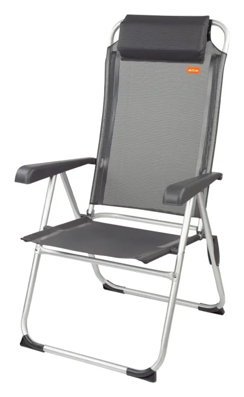 Silla plegable camping multiposición gris oscuro con cojín Aktive