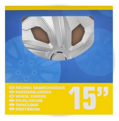 Juego de tapacubos Moon Ring carbono plata 15 pulgadas. 4 piezas