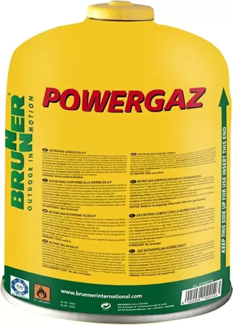 Cartucho botella de gas Brunner Powergaz 450, mezcla butano/propano, para barbacoas y cocinas.