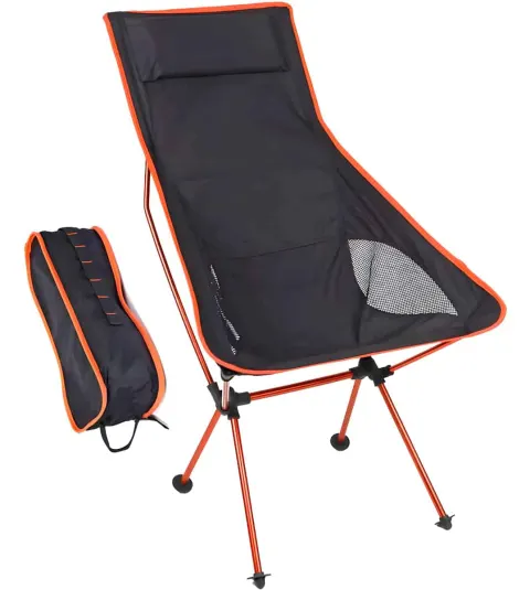 Silla de camping portátil ultraligera con respaldo alto