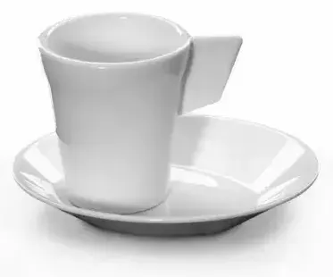 Taza de café expreso 9cl con plato blanco de policarbonato muy resistente. Apto para electrodomésticos. Ref. CHAV B