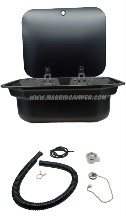 Fregadero negro con tapa de cristal 42 x 37 cm