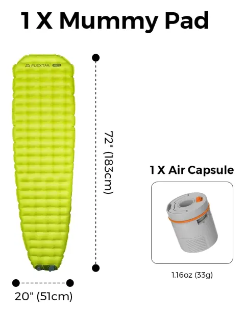 FLEXTAIL Colchoneta para dormir con aislamiento, colchón de camping inflable ultraligero (serie zero: sin bomba, serie pequeña: bomba incorporada)