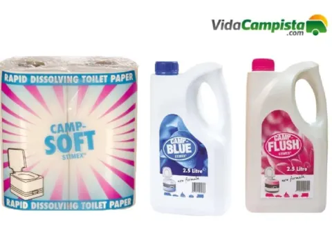 Pack Camp blue 2.5L + Camp Flush 2.5L + Papel higiénico Camp soft